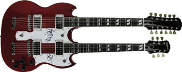 Led Zeppelin Ultra-Rare Signed Epiphone SG Double Neck Guitar w/ Page, Plant & Jones (PSA/DNA)