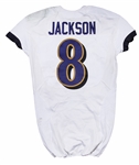 2018 Lamar Jackson Game Used Baltimore Ravens Rookie Jersey Photo Matched To 10/14/2018 at Tennessee (NFL)