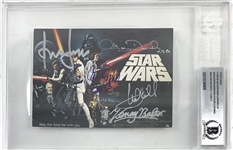 Episode IV – A New Hope Cast Signed 4" x 6" Postcard w/ Ford, Fisher & ULTRA-RARE Peter Cushing! (Beckett/BAS Encapsulated)