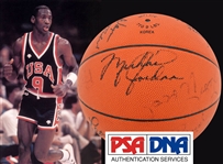 Jordans First Olympic Gold Medal: 1984 Team USA Signed Basketball w/ Jordan & Knight! (PSA/DNA)