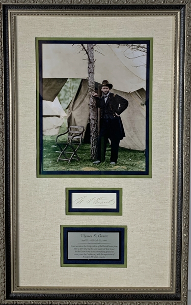 President Ulysses S Grant Signed 3.5" x 1.75" Cut Framed Display (PSA/DNA) 