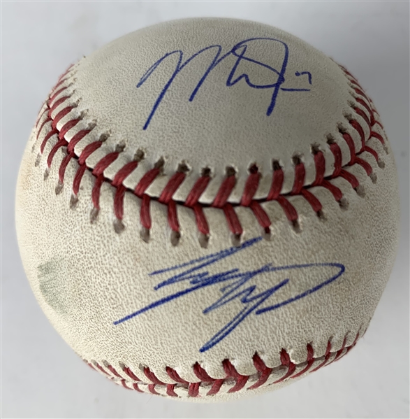 Mike Trout & Shohei Ohtani Dual Signed & Game Used OML Baseball :: Ball Pitched to Ohati :: Dual HR Game! (PSA/DNA & MLB)