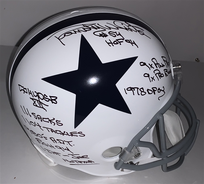 Randy White Impressive Signed & Career Stat Inscribed Throwback Dallas Cowboys Full Size Replica Helmet (JSA)