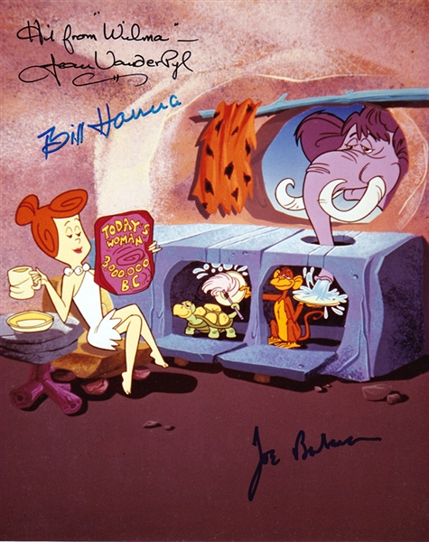 The Flintstones: Bill Hanna, Joe Barbera and Jean Vander Pyl Signed 8" x 10" Color Photo (Beckett/BAS Guaranteed)