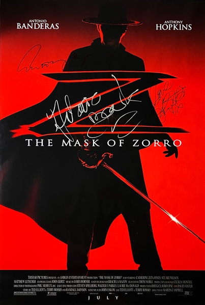 "The Mask of Zorro" Cast Signed 27" x 40" Movie Poster with Hopkins, Banderas & Jones (Beckett/BAS Guaranteed)