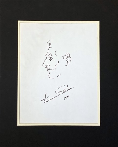 Vincent Price Hand Drawn & Signed 12" x 16" Self-Portrait Canvas Sketch (Beckett/BAS Guaranteed)