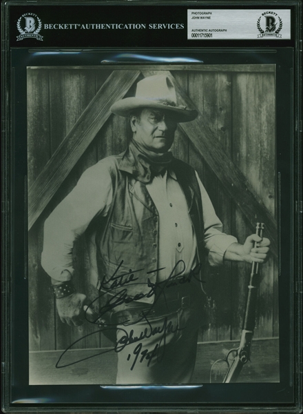 John Wayne Near-Mint Signed 8" x 10" Black & White Photograph (Beckett/BAS Encapsulated)