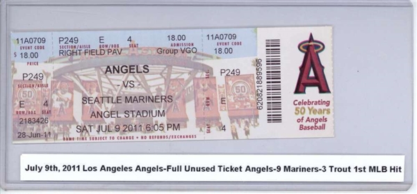 2011 Angels Vs. Mariners Game Ticket - Mike Trouts First MLB Series & Hit Game!