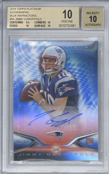 Jimmy Garoppolo Signed 2014 Platinum Blue Refractor Limited Edition /99 - BGS PERFECT 10 10!