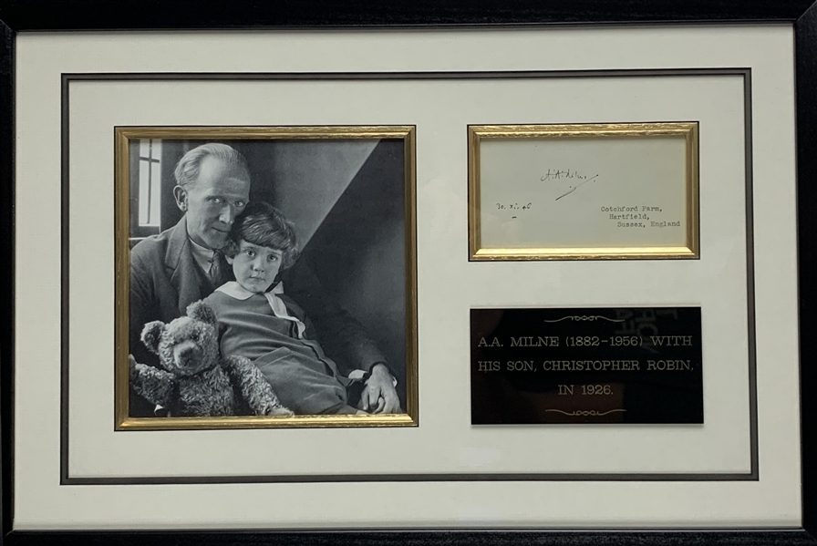 A.A. Milne Signed & Dated 3" x 5" Calling Card Framed Display (Beckett/BAS Guaranteed)