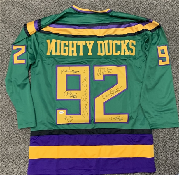 Mighty Ducks Multi-Signed & Inscribed Jersey w/ 6 Signatures! (Beckett/BAS)
