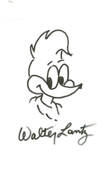 Walter Lantz (Lot of Two) Signed Hand-Drawn Woody Sketch (Beckett/BAS Guaranteed)