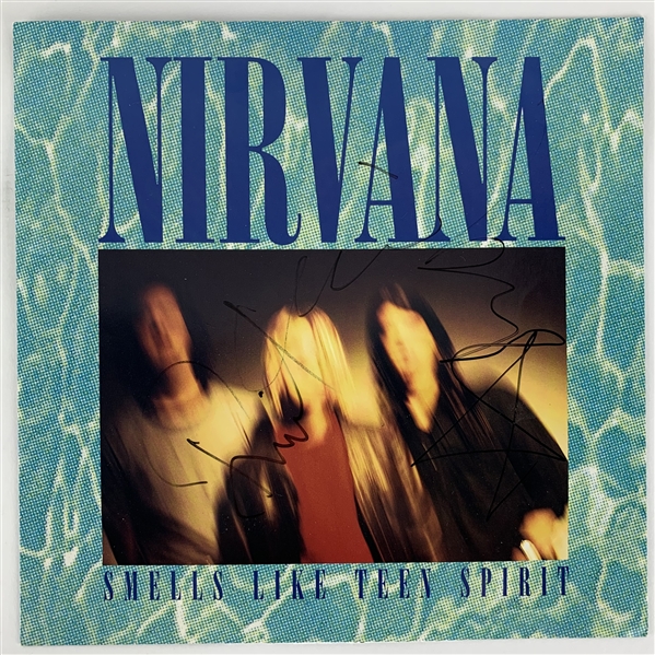 Nirvana ULTRA-RARE Group Signed "Smells Like Teen Spirit" Album Cover (REAL/Epperson)