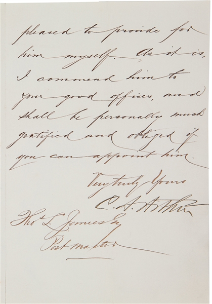 Chester Arthur Signed & Handwritten 6" x 9" Letter (Beckett/BAS)
