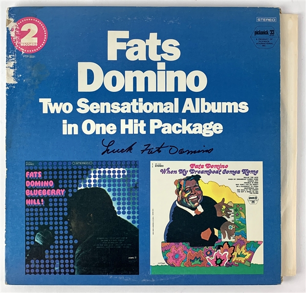 Fats Domino Unique Triple Signed "Two Sensational Albums in One Hit Package" Double Album (Beckett/BAS Guaranteed)