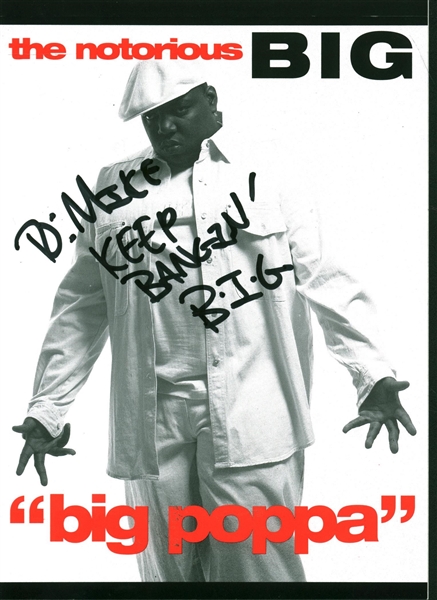 The Notorious B.I.G Christopher Wallace Signed 5" x 7" Promotional "Big Poppa" Postcard Sticker! (Beckett/BAS GEM MINT 10 Autograph!)