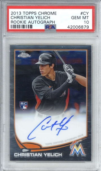 Christian Yelich Signed 2013 Topps Chrome Rookie Card - PSA Graded GEM MINT 10!
