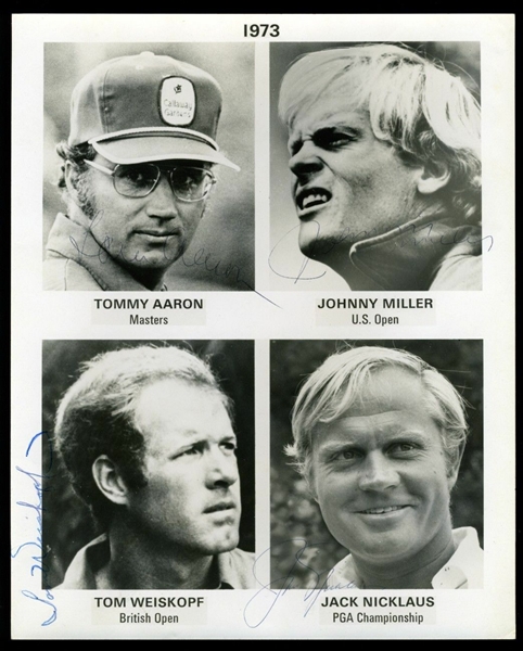 1973 Major Champions Multi-Signed 8" x 10" Black & White Photo w/ Nicklaus, Aaron, Weiskopf & Miller (PSA/DNA)