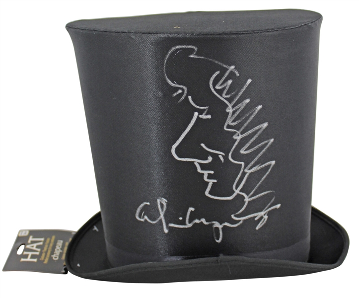 Alice Cooper In-Person Signed Tophat with Hand Drawn Self-Portrait Sketch! (Beckett Witnessed COA)