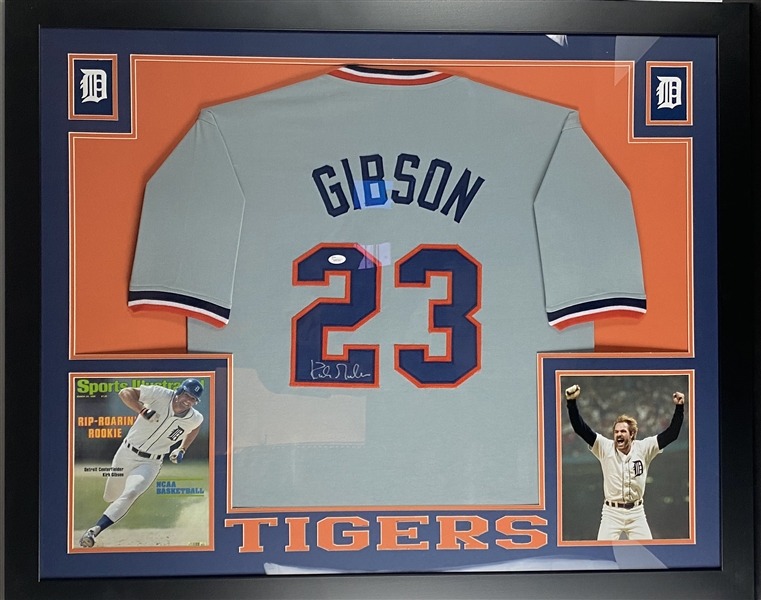 Kirk Gibson Tigers Signed Jersey Framed 35.5" x 43.5" Display (JSA)