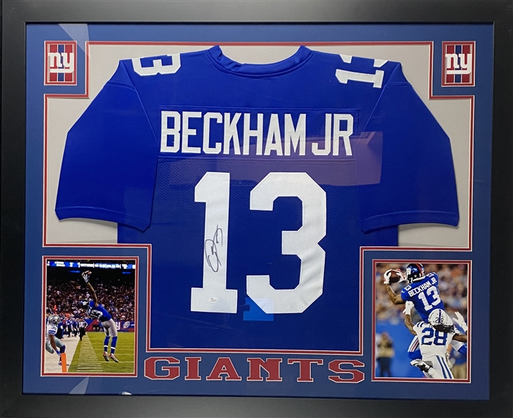 Odell Beckham Jr NY Giants Signed Jersey Framed 35.5" x 43.5" Display (JSA)