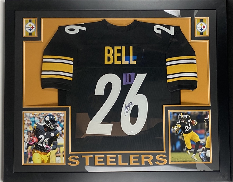 LeVeon Bell Pittsburgh Signed Jersey Framed 35.5" x 43.5" Display (JSA)