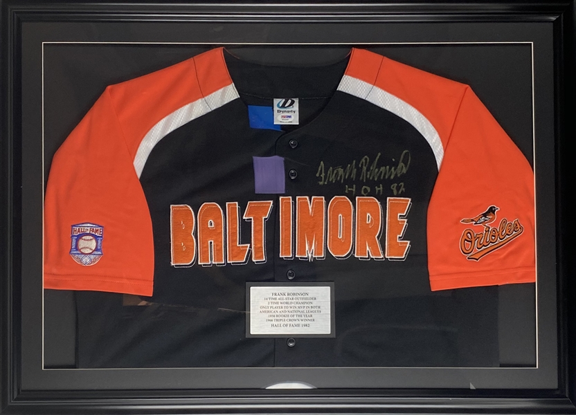 Frank Robinson Signed Vintage Style Baltimore Orioles Jersey Framed 24.5" x 35" Display (PSA/DNA)