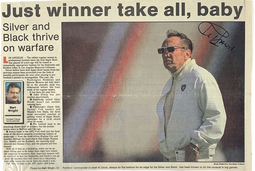 Raiders: Al Davis Signed Newspaper Photograph (JSA LOA)