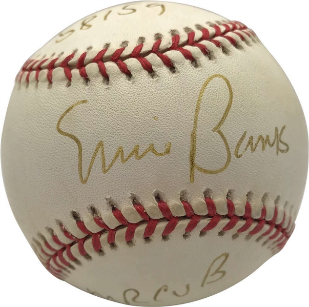 Ernie Banks Signed & Inscribed Stat ONL Baseball (Beckett/BAS)