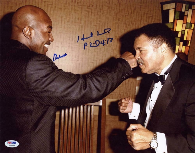 Muhammad Ali & Evander Holyfield Rare Dual-Signed 11" x 14" Photograph (PSA/DNA)