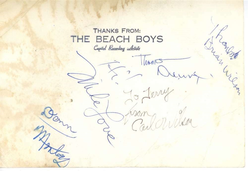 The Beach Boys Vintage Group Signed Promo Card Photograph w/ 5 Signatures! (Beckett/BAS LOA)