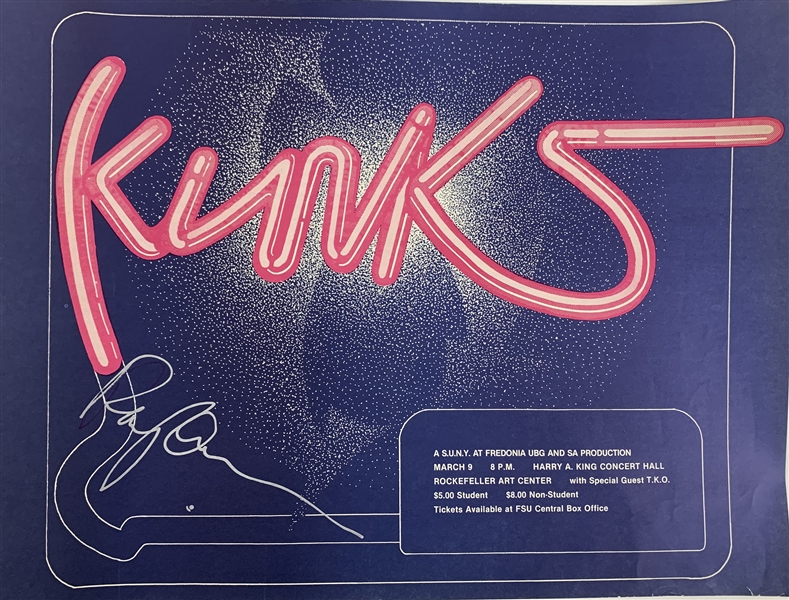 The Kinks: Ray Davies Signed Original 1970s 24" x 18" Concert Poster (Beckett/BAS Guaranteed)