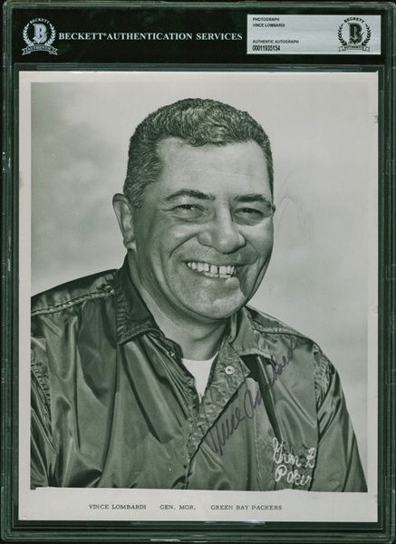 Vince Lombardi Rare Signed 8" x 10" B&W Packers Publicity Photo (JSA)(Beckett/BAS Encapsulated)