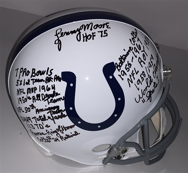 Lenny Moore Impressive Signed & Career Stat Inscribed Full Size Replica Helmet (JSA)