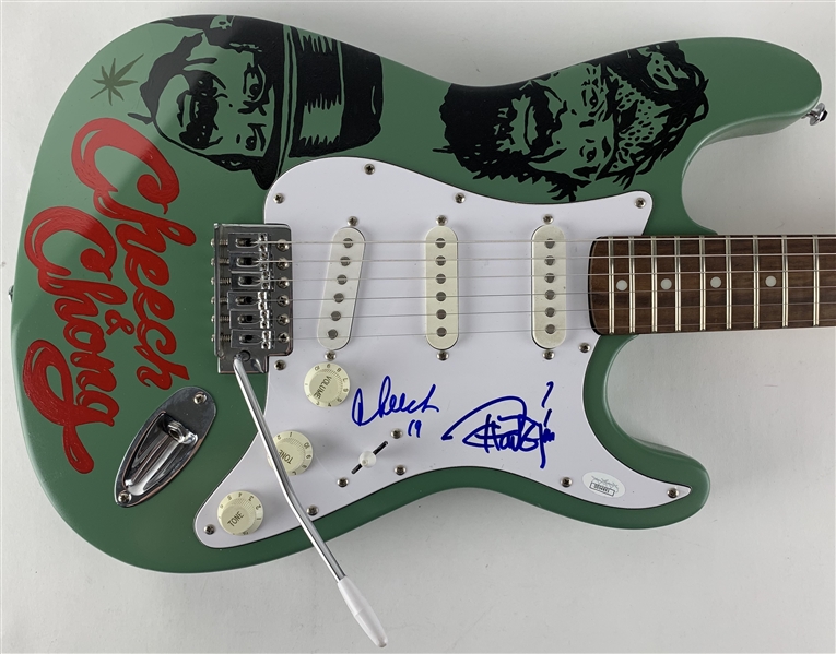 Cheech & Chong Dual Signed Stratocaster Style Electric Guitar with Custom Photo Wrap Design (JSA COA)