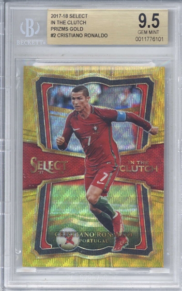 Cristiano Ronaldo 2017-18 Select In the Clutch Prizms Gold /10 Card (Beckett/BGS Graded GEM MINT 9.5)