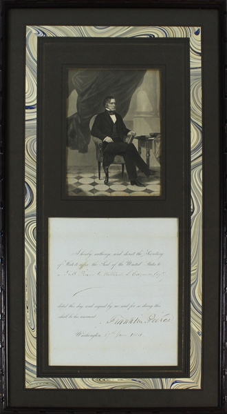 Franklin Pierce Signed Document as President in Custom Framed Display (Beckett/BAS LOA)