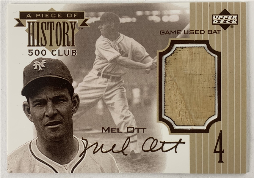 1999 Upper Deck Mel Ott A Piece of History Card with Game Used Bat Segment
