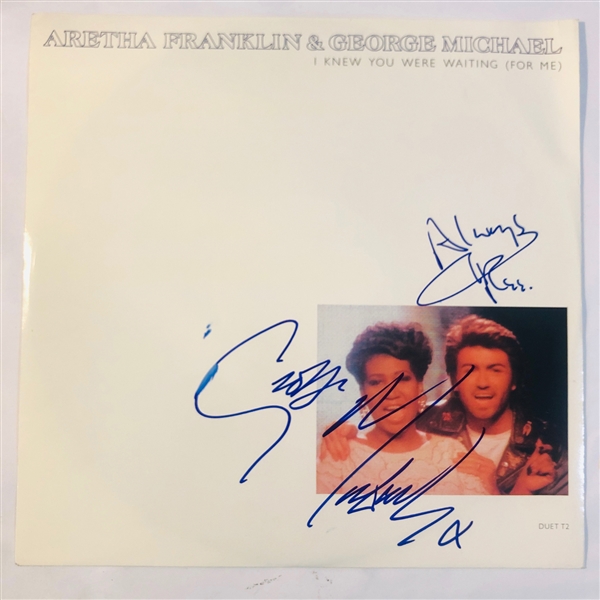 George Michael & Aretha Franklin RARE Dual Signed Album Single for "I Knew You Were Waiting" (John Brennan Collection)(Beckett/BAS Guaranteed)