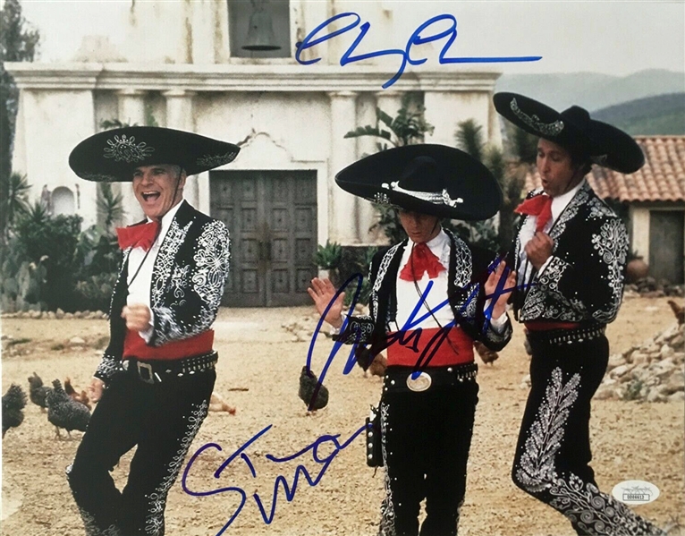The Three Amigos Signed 11" x 14" Color Photo with Chevy Chase, Steve Martin & Martin Short (JSA COA & Official Pix Hologram)