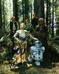ROTJ: Harrison Ford, Carrie Fisher, Kenny Baker, Mark Hamill & Anthony Daniels Signed 8" x 10" Endor Photograph (Beckett/BAS Guaranteed)