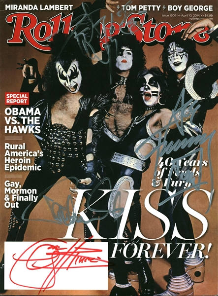 KISS Group Signed 2014 Rolling Stone Magazine w/ All Four Members! (Beckett/BAS Guaranteed) 