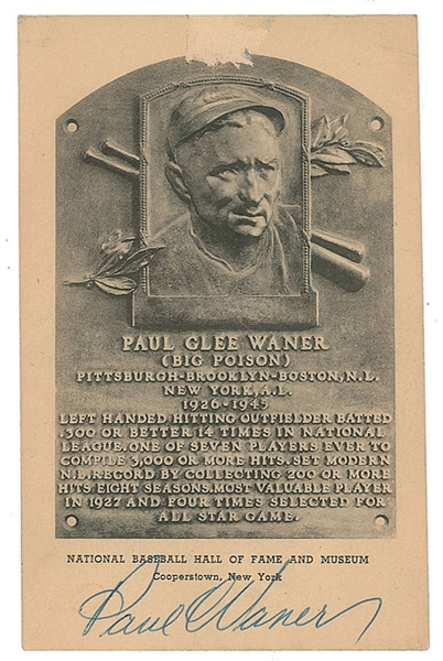Paul Waner Signed Hall of Fame Plaque Card (Beckett/BAS)