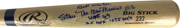 Stan Musial Signed & Inscribed Stat Baseball Bat (JSA)