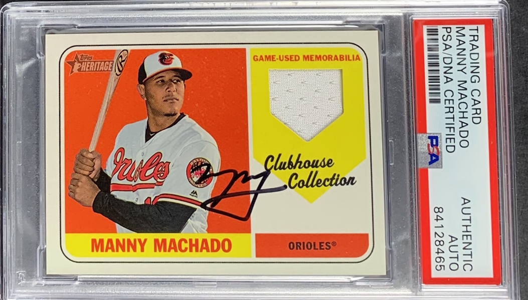 Manny Machado Signed 2018 Topps Heritage Clubhouse Collection Game Used Patch Card (PSA/DNA Encapsulated)