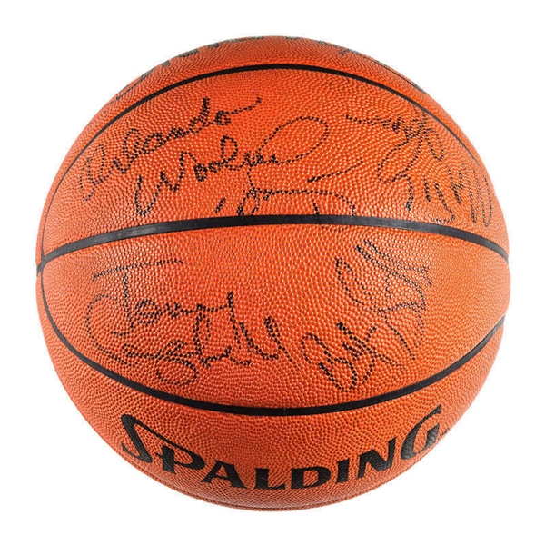 1988-89 LA Lakers Team Signed Spalding NBA Basketball w/ Abdul-Jabbar, Johnson +9 (Beckett/BAS)