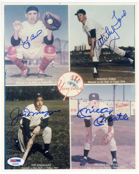 Yankees Hall of Famers Multi-Signed 8" x 10" Photograph w/ Berra, Ford, DiMaggio & Mantle (PSA/DNA)