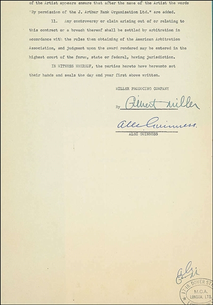 Alec Guinness Signed & Initialed Three Page 1949 Acting Contract (Beckett/BAS)
