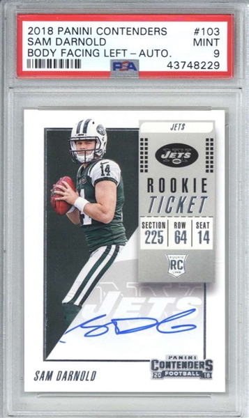 Sam Darnold Signed 2018 Panini Contenders Rookie Ticket Card (PSA Graded MINT 9)