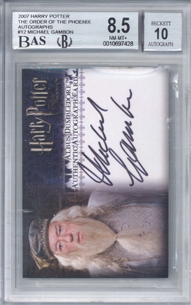 Michael Gambon Signed 2007 Artbox Harry Potter & the Order of the Phoenix Card (Beckett/BGS Graded 8.5 w/ 10 Auto)